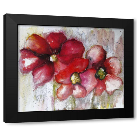 Fuchsia Poppies II Black Modern Wood Framed Art Print with Double Matting by Herrera, Leticia