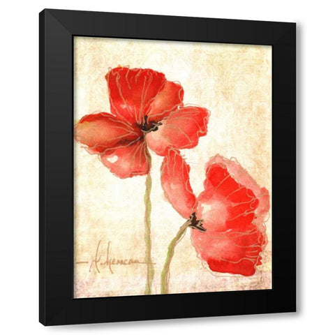 Vivid Red Poppies IV Black Modern Wood Framed Art Print with Double Matting by Herrera, Leticia