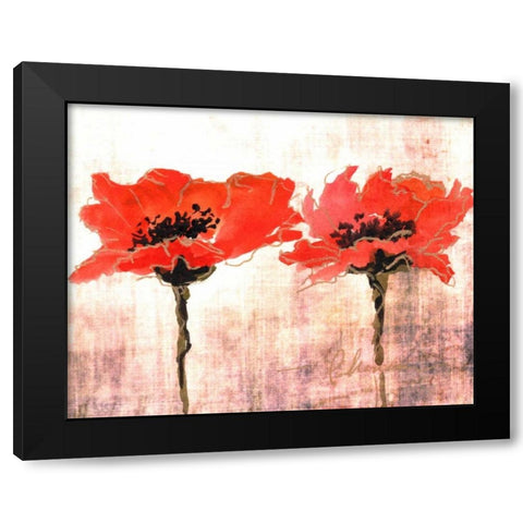 Vivid Red Poppies V Black Modern Wood Framed Art Print by Herrera, Leticia