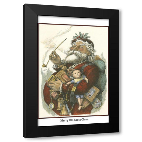 Merry Santa Black Modern Wood Framed Art Print with Double Matting by Unknown