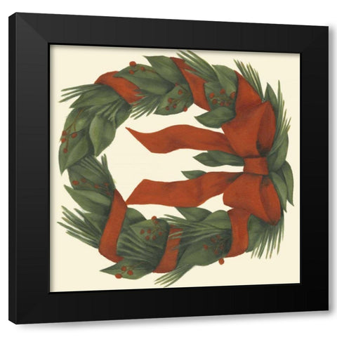 Small Holiday Wreath Black Modern Wood Framed Art Print with Double Matting by Goldberger, Jennifer