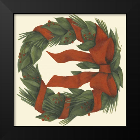 Small Holiday Wreath Black Modern Wood Framed Art Print by Goldberger, Jennifer