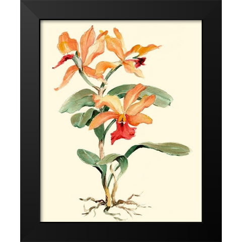 Orange Orchid Black Modern Wood Framed Art Print by Waldman, Joy