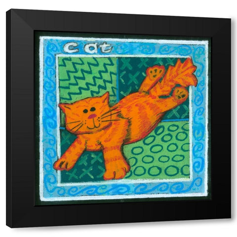 Whimsical Cat Black Modern Wood Framed Art Print by L. Choate