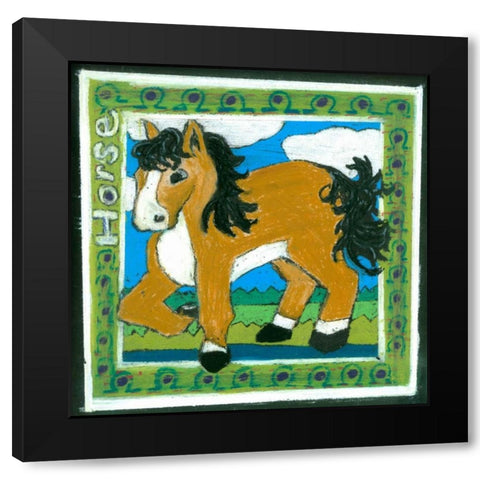 Whimsical Horse Black Modern Wood Framed Art Print by L. Choate