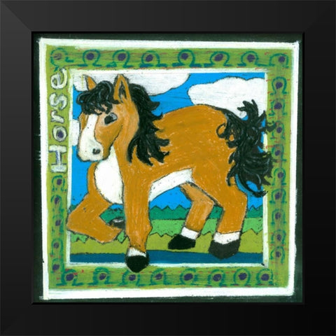 Whimsical Horse Black Modern Wood Framed Art Print by L. Choate