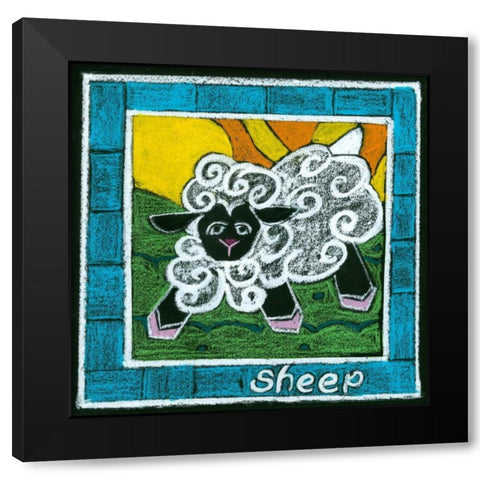 Whimsical Sheep Black Modern Wood Framed Art Print with Double Matting by L. Choate
