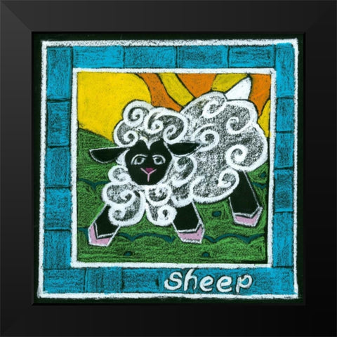 Whimsical Sheep Black Modern Wood Framed Art Print by L. Choate