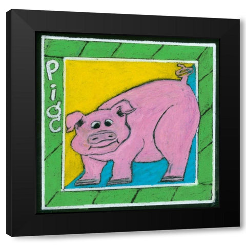 Whimsical Pig Black Modern Wood Framed Art Print with Double Matting by L. Choate