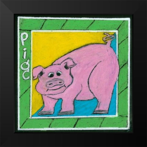 Whimsical Pig Black Modern Wood Framed Art Print by L. Choate