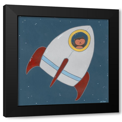 Monkeys in Space I Black Modern Wood Framed Art Print by Vess, June Erica