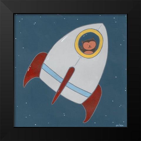 Monkeys in Space I Black Modern Wood Framed Art Print by Vess, June Erica