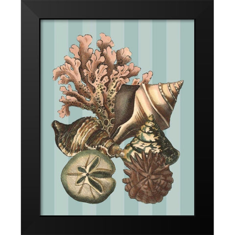 Shell and Coral on Aqua I Black Modern Wood Framed Art Print by Vision Studio
