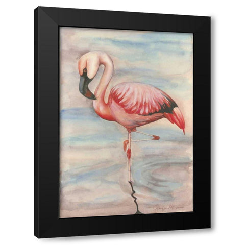 Pink Flamingo II Black Modern Wood Framed Art Print with Double Matting by Goldberger, Jennifer