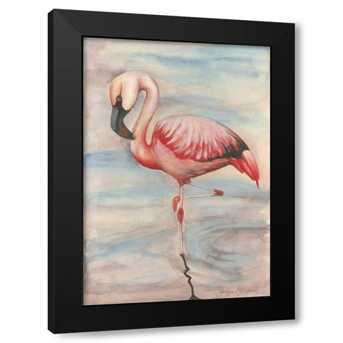 Pink Flamingo II Black Modern Wood Framed Art Print by Goldberger, Jennifer