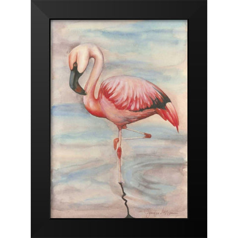 Pink Flamingo II Black Modern Wood Framed Art Print by Goldberger, Jennifer