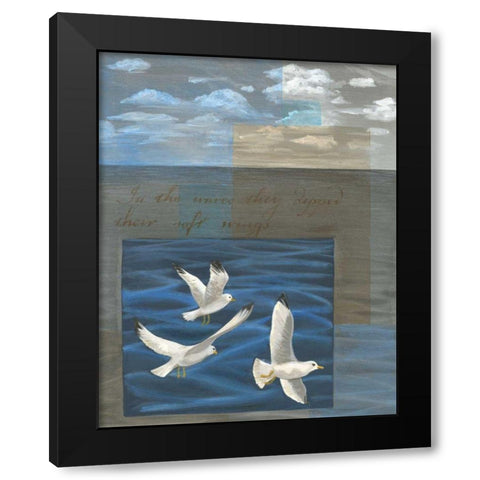Three White Gulls I Black Modern Wood Framed Art Print with Double Matting by Friel, Tara