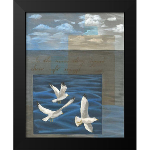 Three White Gulls I Black Modern Wood Framed Art Print by Friel, Tara