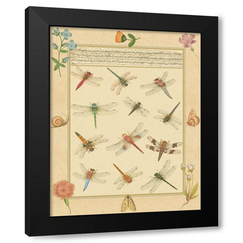 Custom Dragonfly Manuscript I (HI) Black Modern Wood Framed Art Print by Prasad, Jaggu