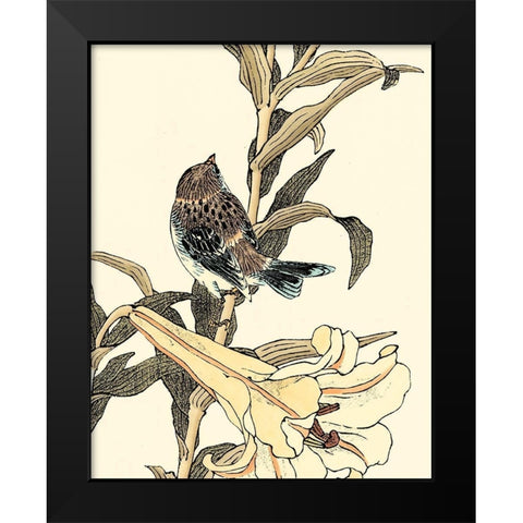 Oriental Bird on Branch II Black Modern Wood Framed Art Print by Vision Studio