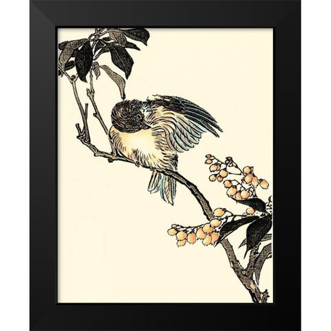 Oriental Bird on Branch V Black Modern Wood Framed Art Print by Vision Studio