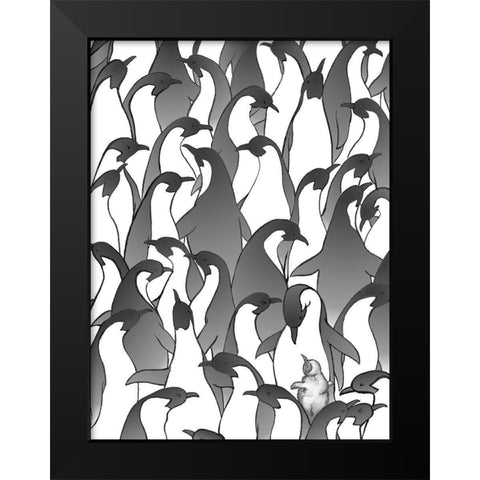 Penguin Family I Black Modern Wood Framed Art Print by Swinford, Charles