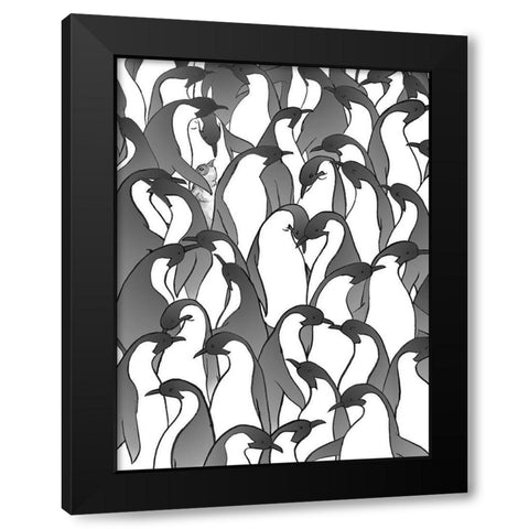 Penguin Family II Black Modern Wood Framed Art Print with Double Matting by Swinford, Charles