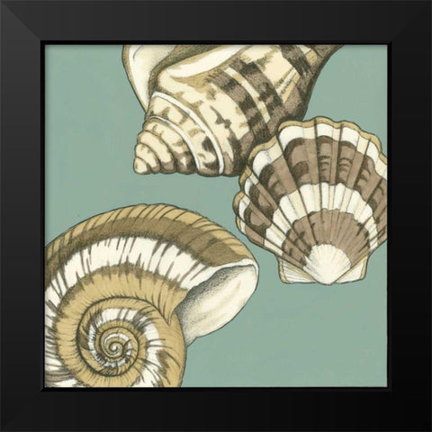 Small Shell Trio on Blue II Black Modern Wood Framed Art Print by Meagher, Megan