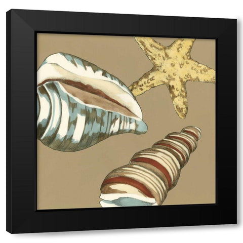 Small Shell Trio on Khaki I Black Modern Wood Framed Art Print by Meagher, Megan