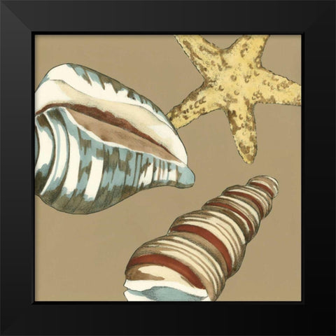 Small Shell Trio on Khaki I Black Modern Wood Framed Art Print by Meagher, Megan