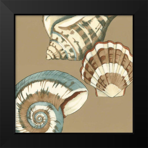 Small Shell Trio on Khaki II Black Modern Wood Framed Art Print by Meagher, Megan