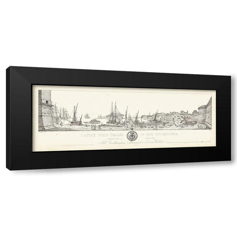 Antique Seaport II Black Modern Wood Framed Art Print by Aquaroni, Antonio