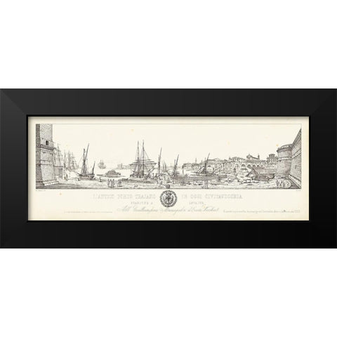 Antique Seaport II Black Modern Wood Framed Art Print by Aquaroni, Antonio