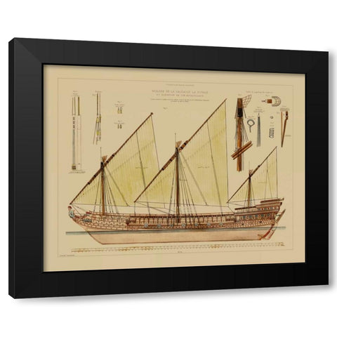 Antique Ship Plan VI Black Modern Wood Framed Art Print with Double Matting by Vision Studio