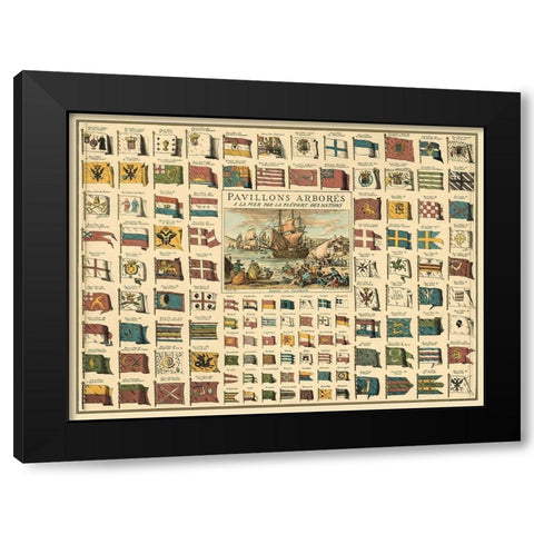 Display of Flags Black Modern Wood Framed Art Print by unknown