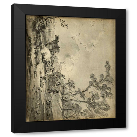 Pastoral Etching II Black Modern Wood Framed Art Print by Unknown
