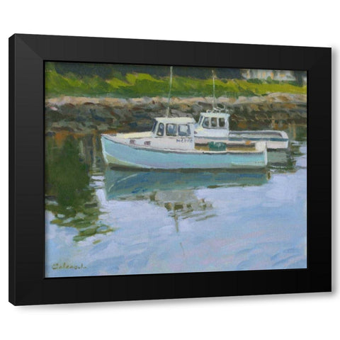 Lobster Boats Black Modern Wood Framed Art Print with Double Matting by Calcasola, Stephen