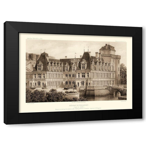 Sepia Chateaux IV Black Modern Wood Framed Art Print with Double Matting by Petit, Victor