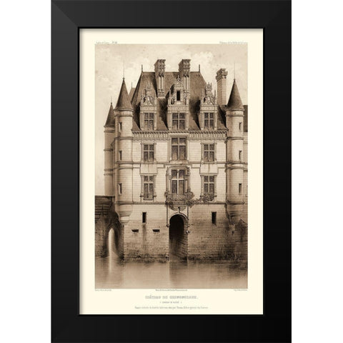 Sepia Chateaux V Black Modern Wood Framed Art Print by Petit, Victor