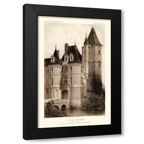 Sepia Chateaux VII Black Modern Wood Framed Art Print with Double Matting by Petit, Victor