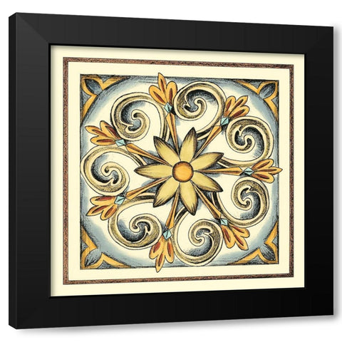 Crackled Cloisonne Tile II Black Modern Wood Framed Art Print with Double Matting by Zarris, Chariklia