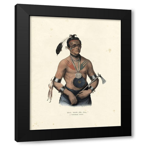 A Winnebago Chief Black Modern Wood Framed Art Print by McKenney and Hall