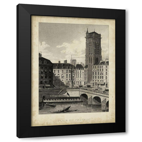 Place du Chatelet Black Modern Wood Framed Art Print by Pugin, A.