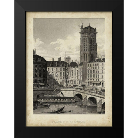 Place du Chatelet Black Modern Wood Framed Art Print by Pugin, A.