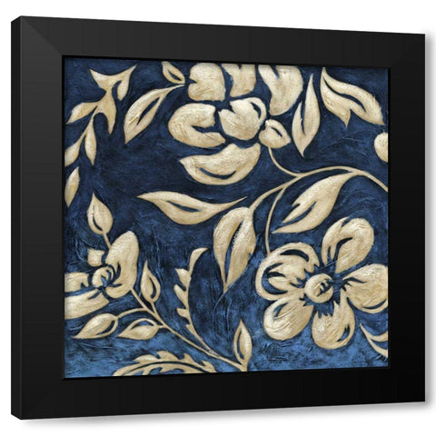 Indigo and Cream Brocade I Black Modern Wood Framed Art Print with Double Matting by Zarris, Chariklia