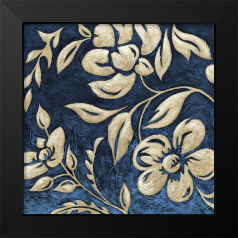 Indigo and Cream Brocade I Black Modern Wood Framed Art Print by Zarris, Chariklia