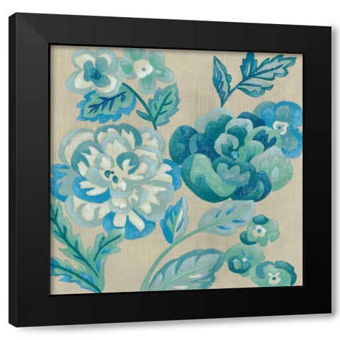 Turquoise Chintz I Black Modern Wood Framed Art Print with Double Matting by Zarris, Chariklia