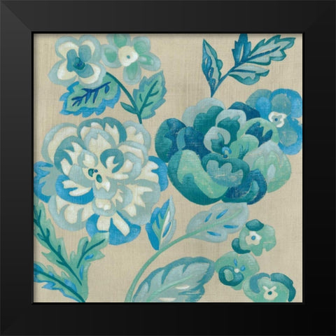 Turquoise Chintz I Black Modern Wood Framed Art Print by Zarris, Chariklia