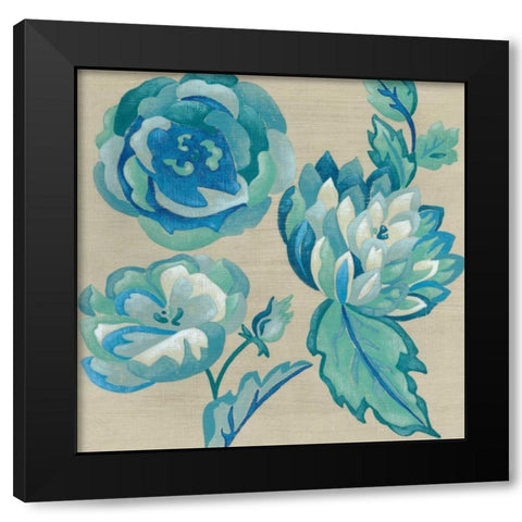 Turquoise Chintz II Black Modern Wood Framed Art Print with Double Matting by Zarris, Chariklia