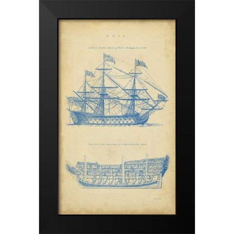 Vintage Ship Blueprint Black Modern Wood Framed Art Print by Chambers